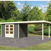 Abri de jardin en bois massif gris terre 7,43m² Askola 5 avec appentis 280cm – Karibu Ma boutique